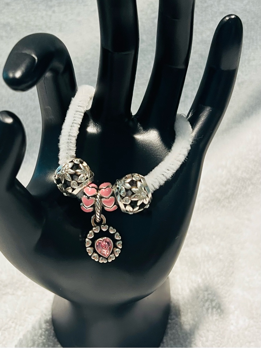 Brighton- Sterling Silver Heart Charm Pendant with Pink Crystal charms.